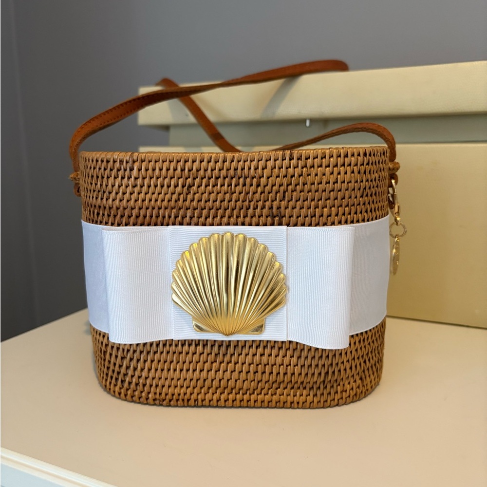 Brown Woven Shell Accent Crossbody Bag